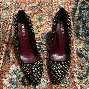 Prada Black and Gold Studded Women's Shoes